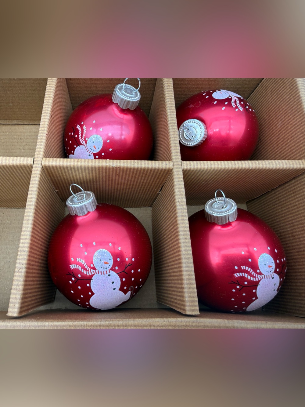 Holiday Red Snowman Glass Ornament Set
